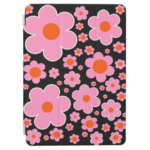 Retro Flower Pattern Black Pink And Orange iPad Air Cover