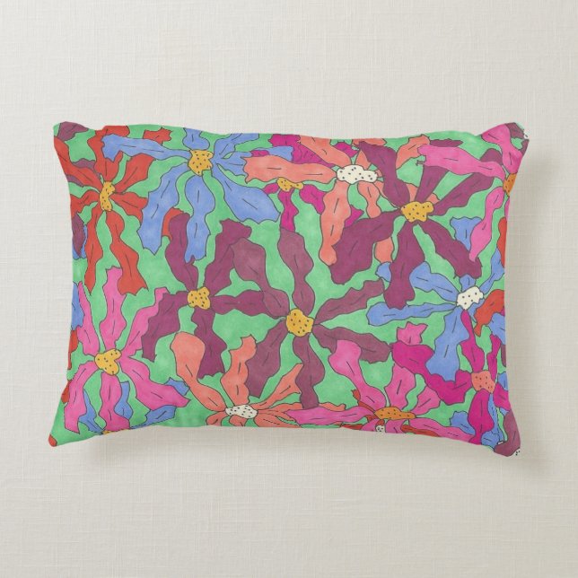 Retro Flower Pattern Boho Design Accent Pillow (Back)