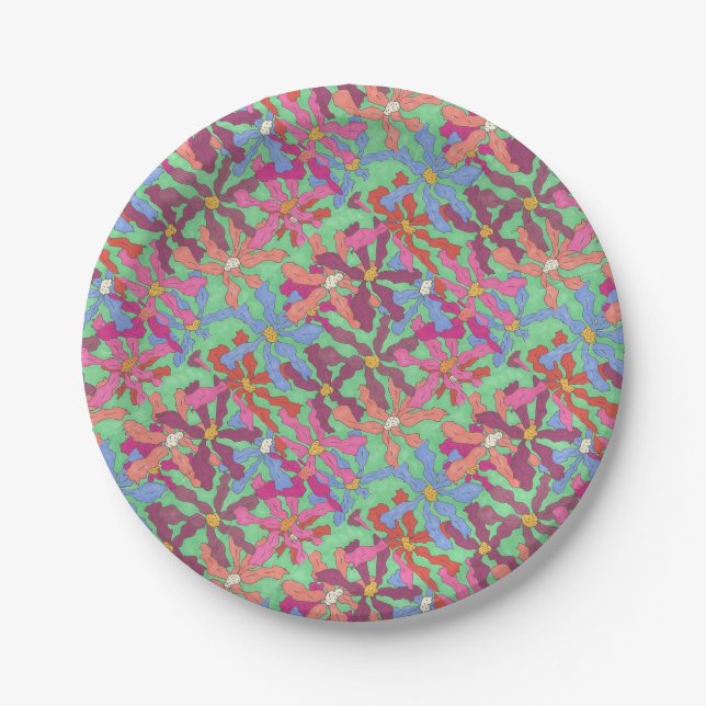 Retro Flower Pattern Boho Design Paper Plates (Front)