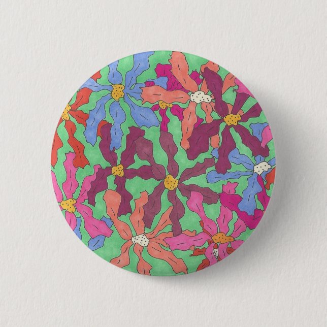 Retro Flower Pattern Boho Design Pinback Button (Front)