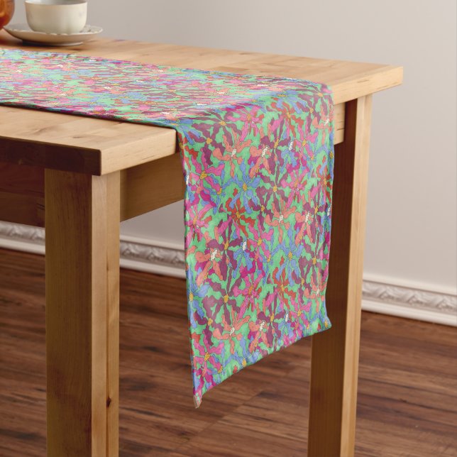 Retro Flower Pattern Boho Design Short Table Runner (In Situ)