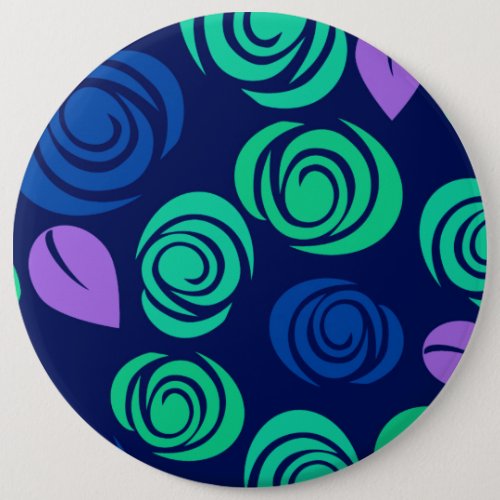 Retro Flower Pattern _ Dark Blue  Teal Button