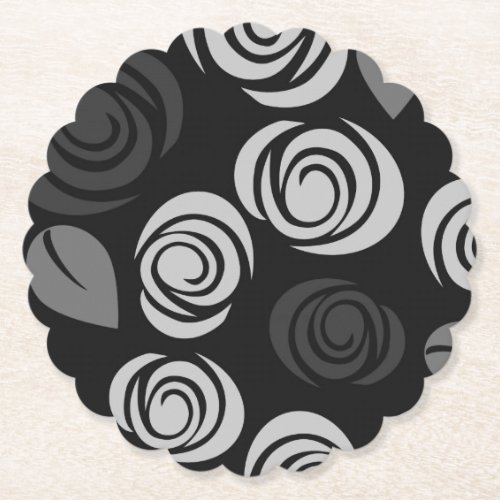 Retro Flower Pattern _ Dark Grey Paper Coaster