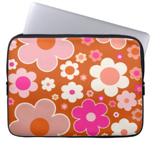 Retro Flower Pattern In Orange Peach Pink Floral Laptop Sleeve