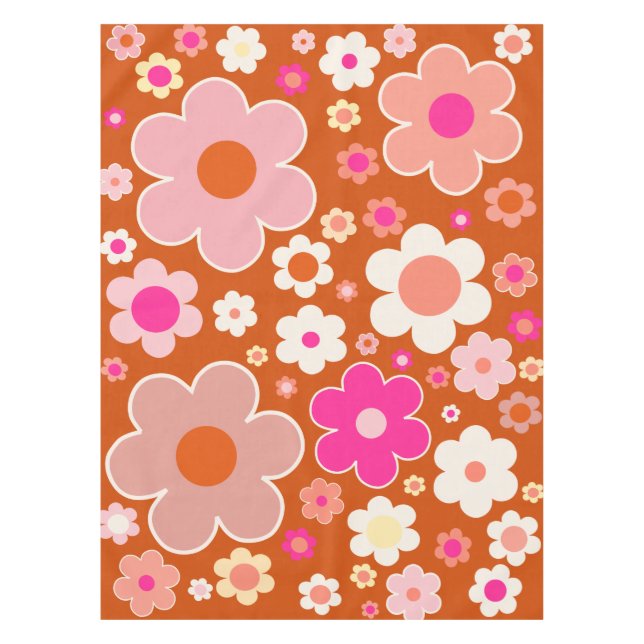 Retro Flower Pattern In Orange Peach Pink Floral Tablecloth (Front)