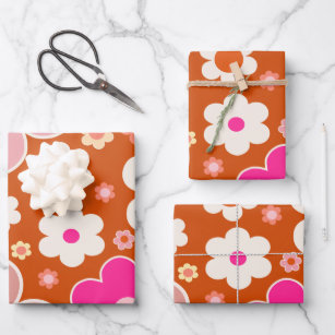 Rustic blue orange floral wrapping paper sheets, Zazzle in 2023