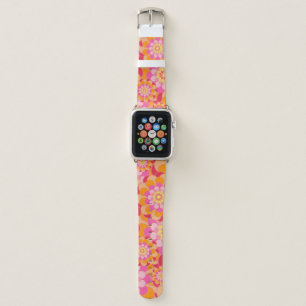 Retro Flower Pattern in Pink and Orange Apple Watch Band