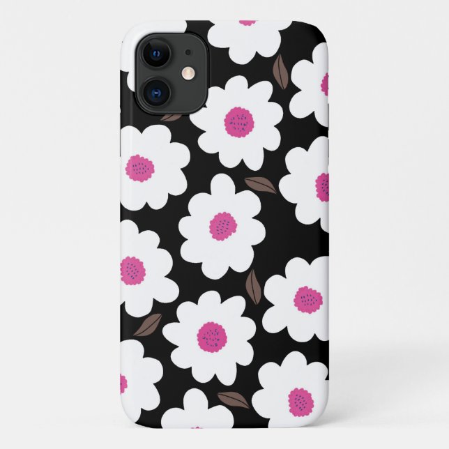 Retro Flower Pattern in White on Black Case-Mate iPhone Case (Back)
