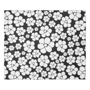 Retro Flower Pattern in White on Black Duvet Cover