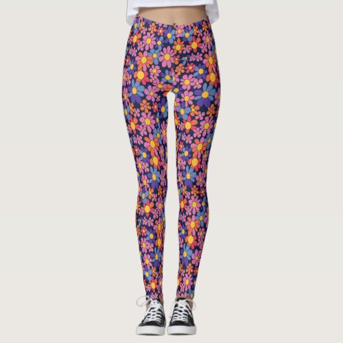 Retro Flower Pattern Leggings Leggings