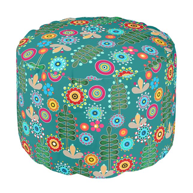 Retro, flower pattern pouf (Angled Front)