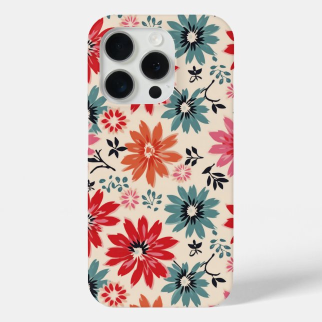 Retro Flower Pattern Red Orange Blue Case-Mate iPhone Case (Back)