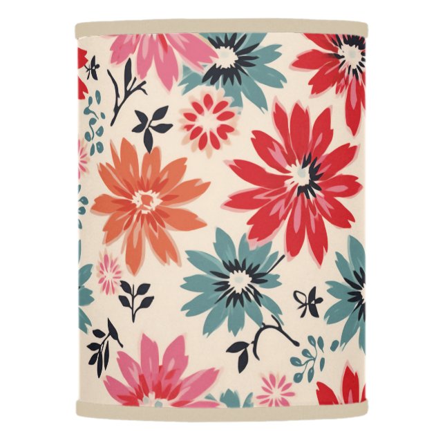 Retro Flower Pattern Red Orange Blue Lamp Shade (Front)