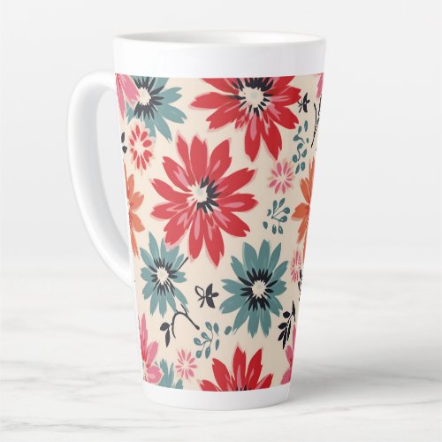 Retro Flower Pattern Red Orange Blue Latte Mug