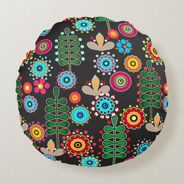 Retro, flower pattern round pillow (Front)