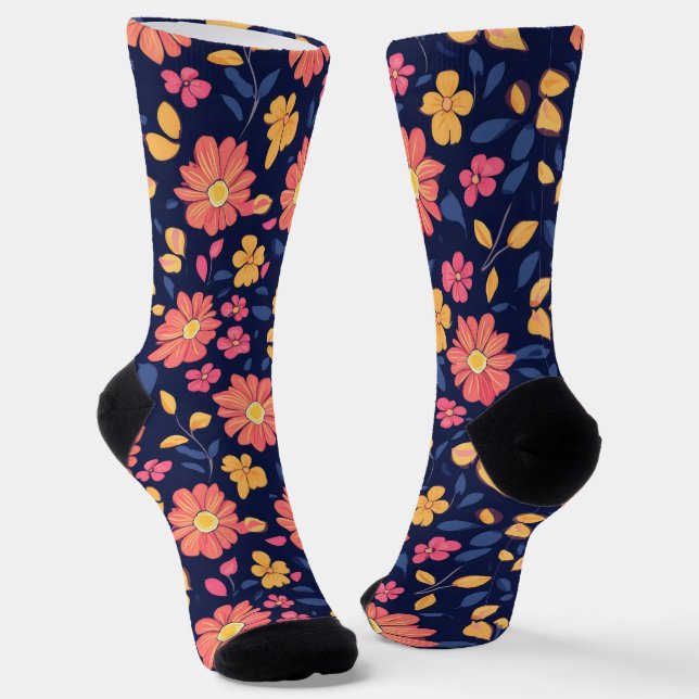 Retro Flower Pattern Socks (Angled)