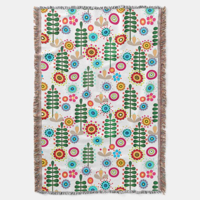 Retro, flower pattern throw blanket (Front Vertical)
