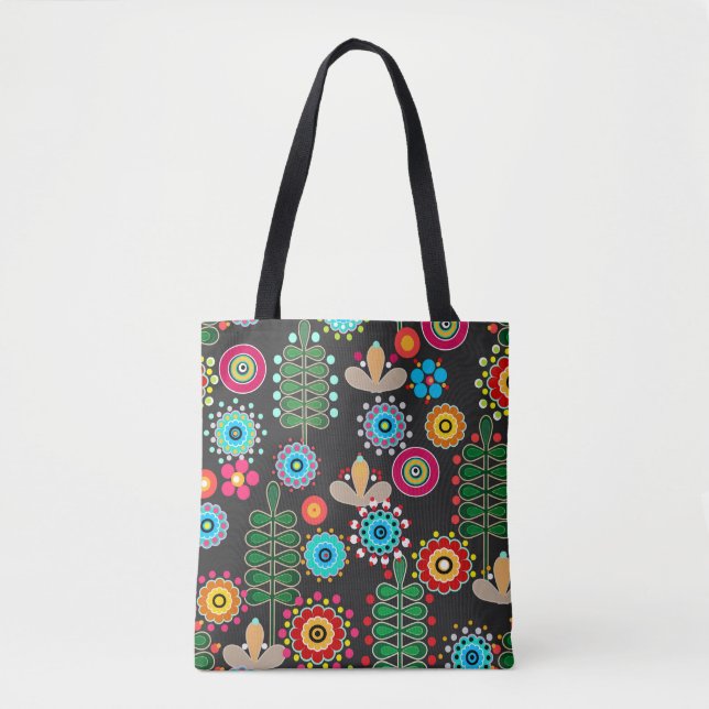 Retro, flower pattern tote bag (Front)