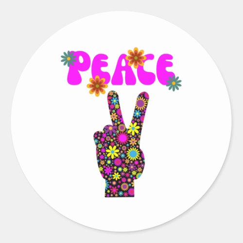 Retro Flower Peace Sign Classic Round Sticker