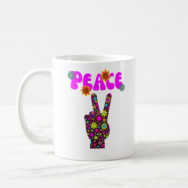 Retro Flower Peace Sign  Coffee Mug (Left)