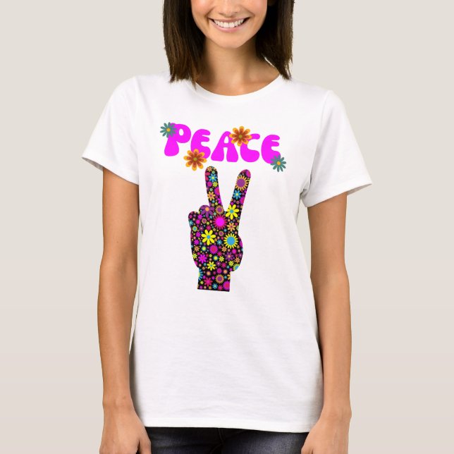 Retro Flower Peace Sign T-Shirt (Front)