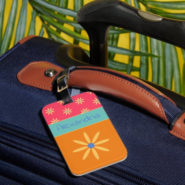Retro Flower Personalized Name Luggage Tag (Front Insitu 1)