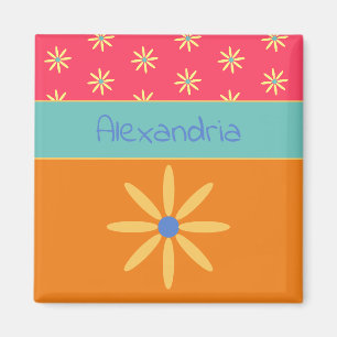 Retro Flower Personalized Name Magnet
