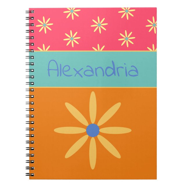 Retro Flower Personalized Name Notebook (Front)