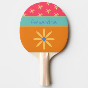 Retro Flower Personalized Name Ping Pong Paddle