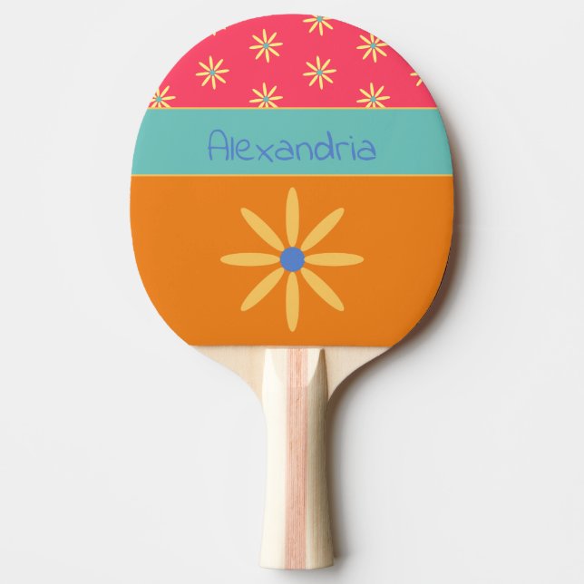 Retro Flower Personalized Name Ping Pong Paddle (Front)