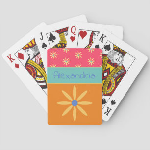 Retro Flower Personalized Name Poker Cards