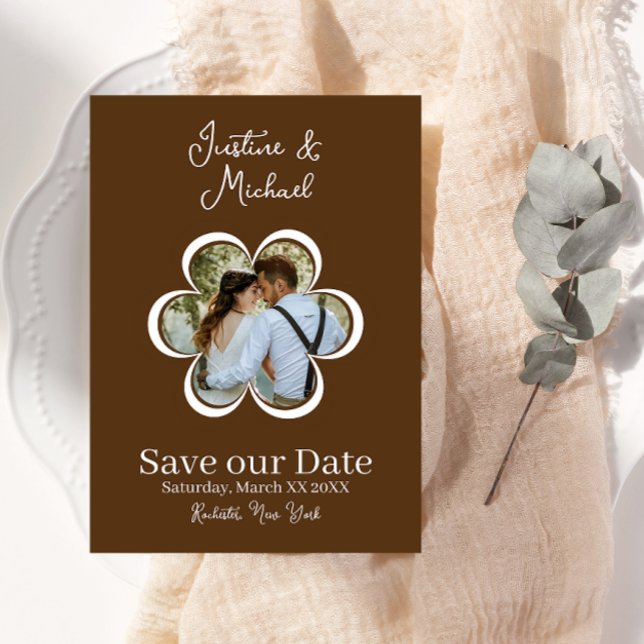 Retro Flower Photo Brown Wedding Save the Date Invitation (Creator Uploaded)
