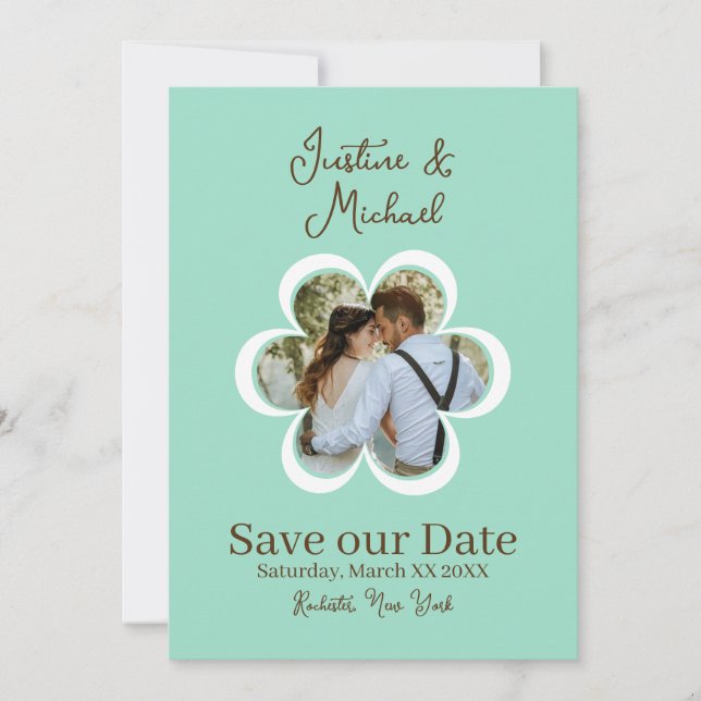 Retro Flower Photo Teal Wedding Save the Date Invitation (Front)