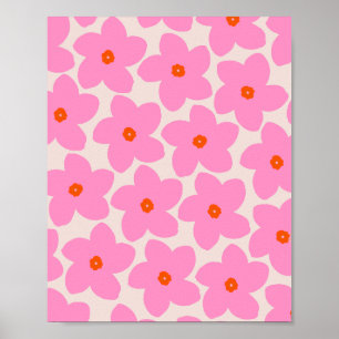 Retro Flower Pink Orange And Neutral Poster