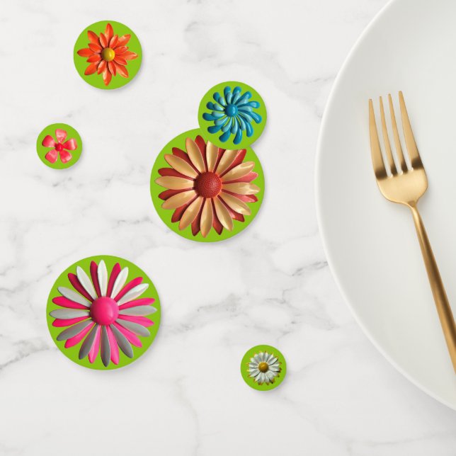 Retro Flower Pins - Green Spring Summer Garden Confetti (Group)