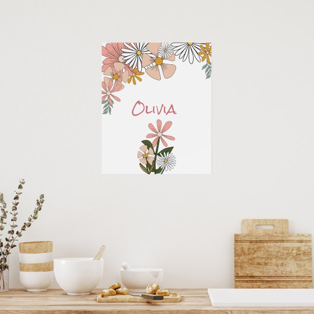 Retro Flower Poster For Girl Room (Kitchen)