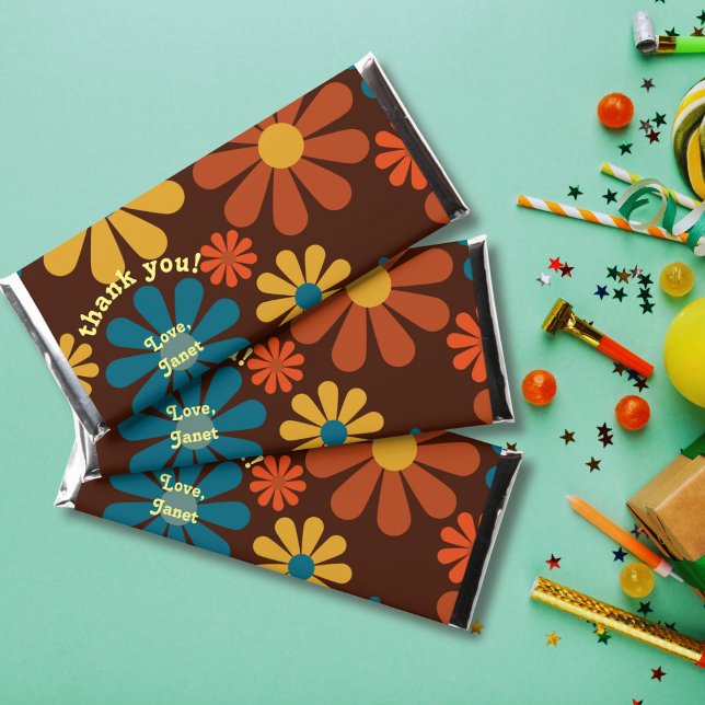 Retro Flower Power Birthday Thank You  Hershey Bar Favors (Flower power Hershey bar 
 Custom thank you party favors )