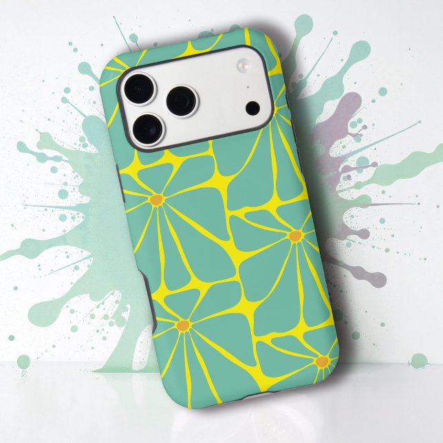 Retro Flower Power Colorful Turquoise and Yellow iPhone Case (Creator Uploaded)