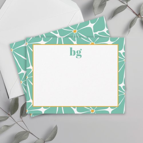 Retro Flower Power Colorful Turquoise Monogrammed Note Card
