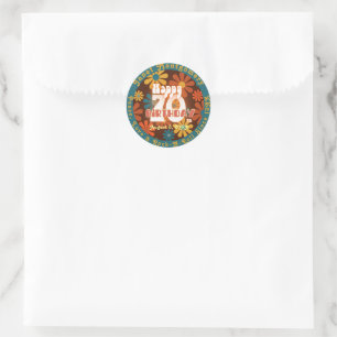 Retro Flower Power Custom 70th Birthday Classic Round Sticker