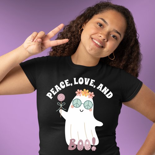 Retro Flower Power Ghost Halloween T_Shirt