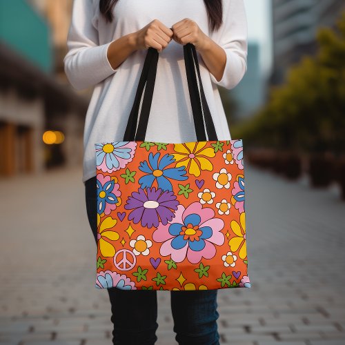 Retro Flower Power Groovy 60s 70s Bright and Fun  Tote Bag