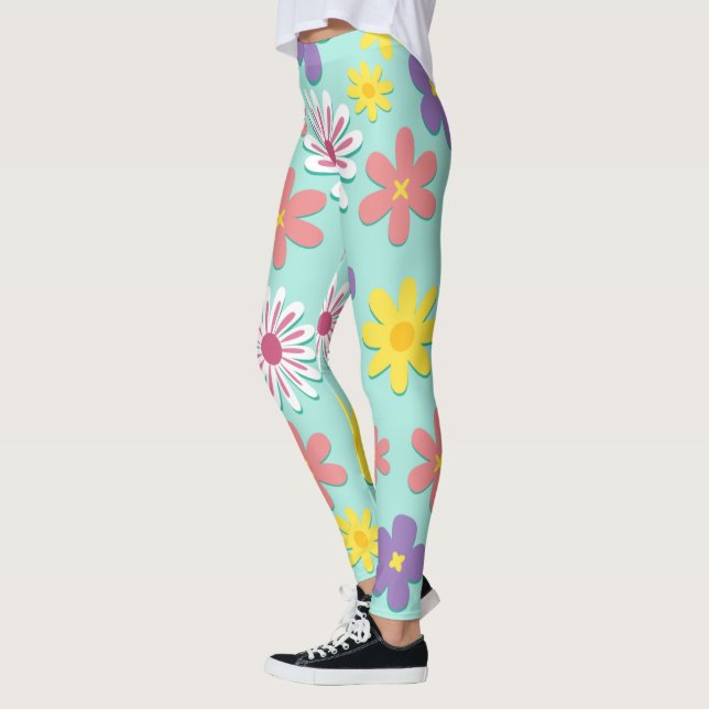 Retro Flower Power Pastels Leggings (Left)