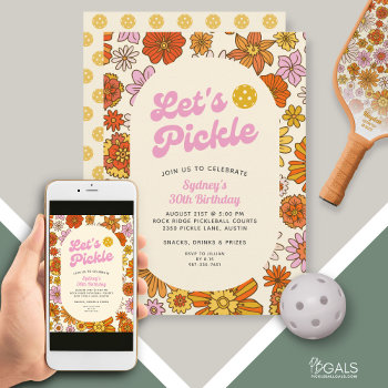 Retro Flower Power Pattern Pickleball Party  Invitation by colorfulgalshop at Zazzle