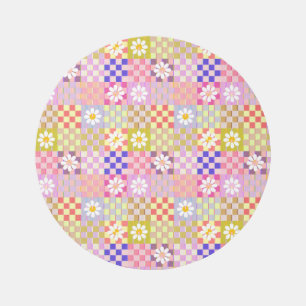 Retro flower power round rug