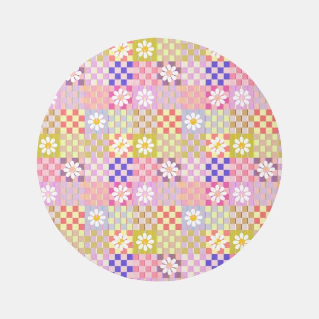 Retro flower power round rug (Front)