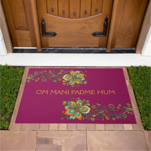 Retro Flower Power Tendrils Border 2 + your text Doormat