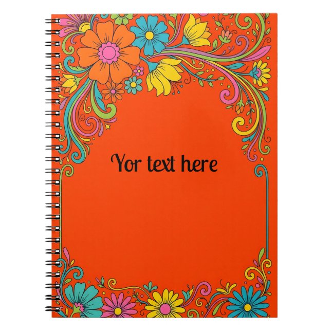Retro Flower Power Tendrils - Label Frame 1 Notebook (Front)