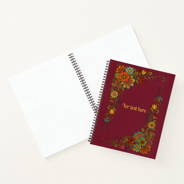Retro Flower Power Tendrils - Label Frame 8 Notebook (Inside)