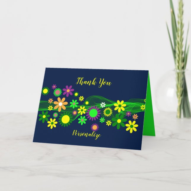 Retro Flower Power Thank You Personalize Card (Front)
